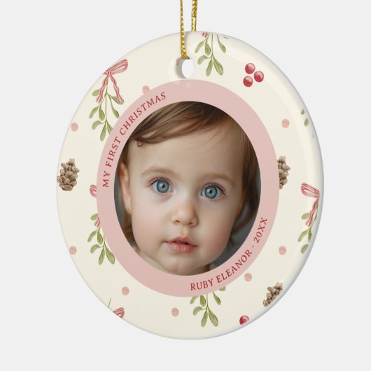 Cute Christmas Pattern First Christmas Photo Keramisch Ornament (Links)