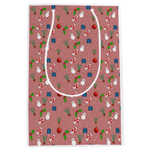 Cute Christmas Pattern Gift Bag | Snowmen Medium Cadeauzakje (Voorkant)