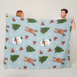 Cute Christmas Pattern | Snowman, Reindeer & Tree  Fleece Deken
