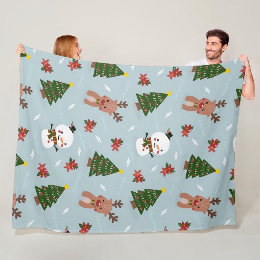 Cute Christmas Pattern | Snowman, Reindeer & Tree  Fleece Deken (In situ)