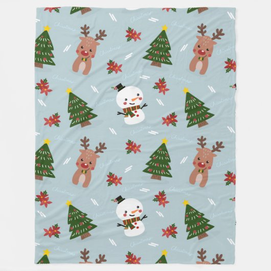 Cute Christmas Pattern | Snowman, Reindeer & Tree Fleece Deken (Voorkant)
