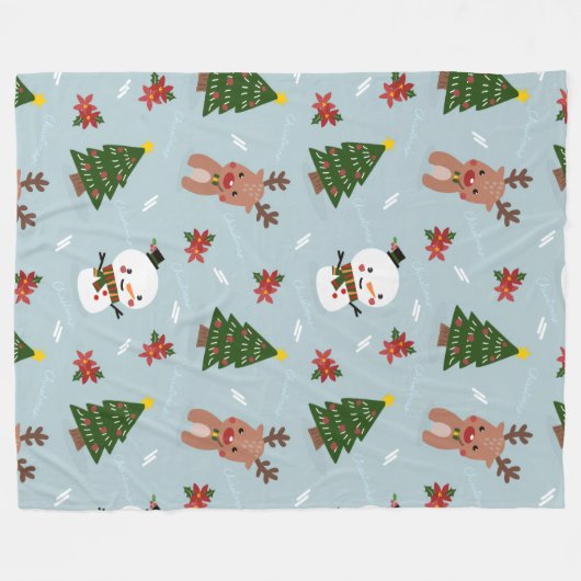 Cute Christmas Pattern | Snowman, Reindeer & Tree  Fleece Deken (Voorkant (Horizontaal))