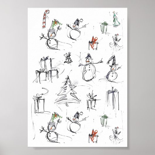 Cute Christmas Pattern with Snowman, Tree, and Gif Poster (Voorkant)