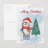 Cute Christmas Penguin Decorating Tree with Lights Feestdagenkaart (Voorkant / Achterkant)