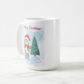 Cute Christmas Penguin Decorating Tree with Lights Koffiemok (Voorkant links)