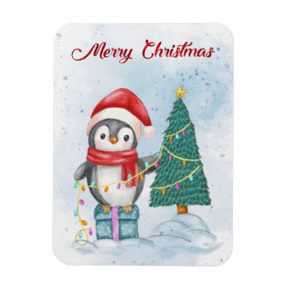 Cute Christmas Penguin Decorating Tree with Lights Magneet