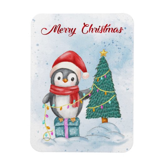 Cute Christmas Penguin Decorating Tree with Lights Magneet (Verticaal)