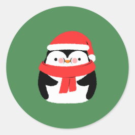 Cute Christmas Penguin in Santa Hat Custom  Ronde Sticker