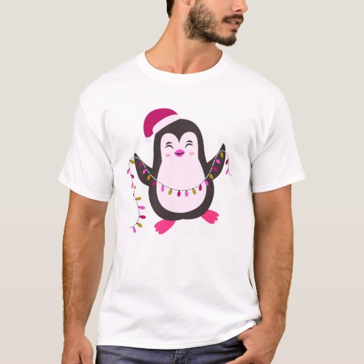 “Cute Christmas Penguin Lights”  ✨  T-shirt (Voorkant)