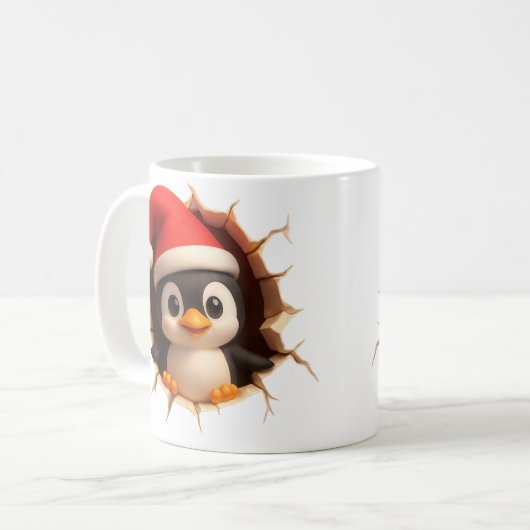 Cute Christmas Penguin Mug - Custom Name Santa Hat Koffiemok (Voorkant links)
