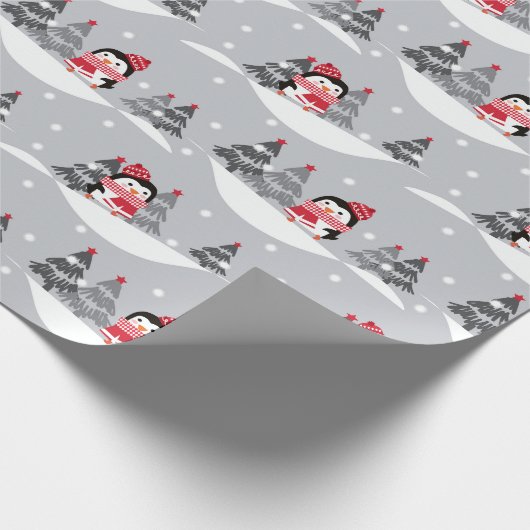 Cute Christmas Penguins  Cadeaupapier (Hoek)
