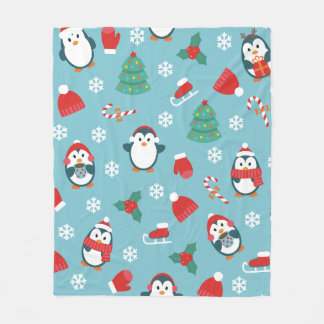 Cute Christmas Penguins Pattern Fleece Deken