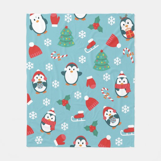 Cute Christmas Penguins Pattern Fleece Deken (Voorkant)