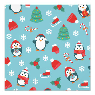 Cute Christmas Penguins Pattern Foto Afdruk
