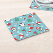 Cute Christmas Penguins Pattern Kartonnen Onderzetters (Schuin)
