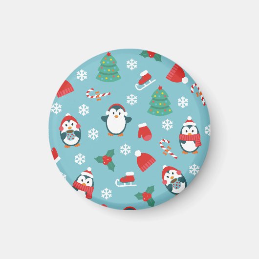 Cute Christmas Penguins Pattern Magneet (Voorkant)