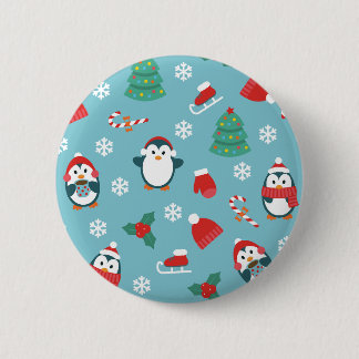 Cute Christmas Penguins Pattern Ronde Button 5,7 Cm