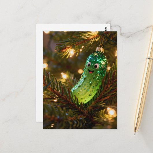 Cute Christmas Pickle in a Tree Briefkaart (Voorkant / Achterkant in situ)