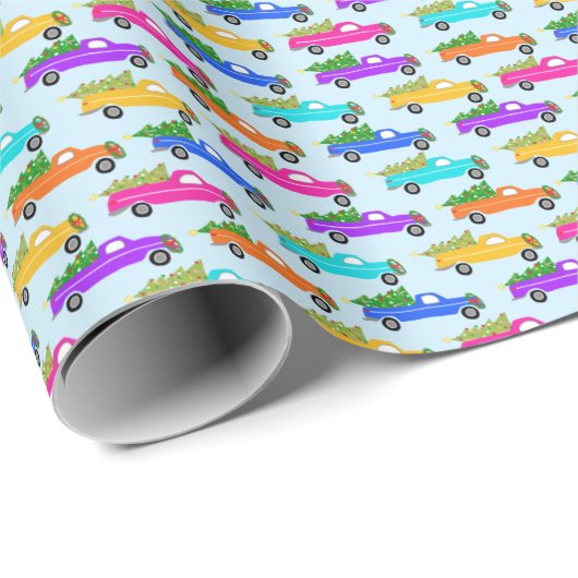 Cute Christmas Pickup Trucks Trees Retro Xmas Gift Cadeaupapier (Rol Hoek)