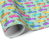 Cute Christmas Pickup Trucks Trees Retro Xmas Gift Cadeaupapier (Rol Hoek)