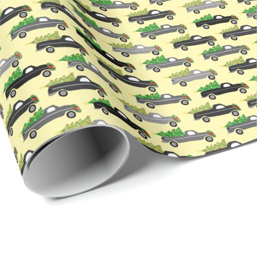 Cute Christmas Pickup Trucks Trees Retro Xmas Gift Cadeaupapier (Rol Hoek)