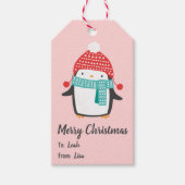 Cute christmas pinguin lichtroze cadeaulabel (Voorkant)