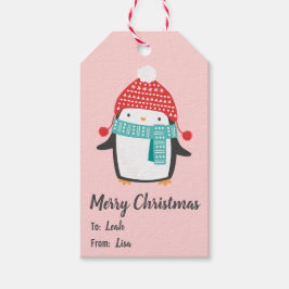 Cute christmas pinguin lichtroze cadeaulabel
