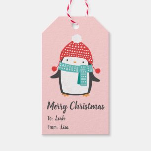 Cute christmas pinguin lichtroze cadeaulabel