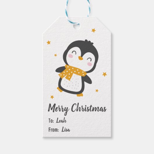 Cute christmas pinguin white on cadeaulabel (Voorkant)