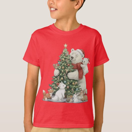 Cute Christmas Polar Bear & Friends T-shirt (Voorkant)