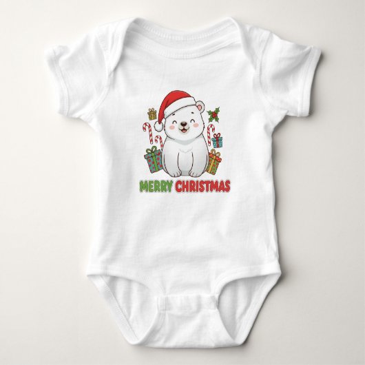 Cute Christmas Polar Bear Illustration Romper (Voorkant)
