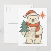 Cute Christmas Polar Bear Postcard | Scandinavian  Feestdagenkaart (Voorkant / Achterkant)