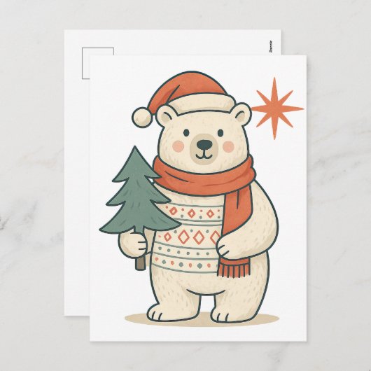 Cute Christmas Polar Bear Postcard | Scandinavian  Feestdagenkaart (Voorkant / Achterkant)