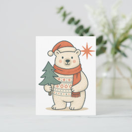 Cute Christmas Polar Bear | Scandinavian Winter Briefkaart