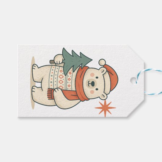 Cute Christmas Polar Bear Scandinavian Winter  Cadeaulabel (Voorkant (Horizontaal))