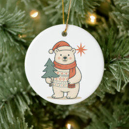 Cute Christmas Polar Bear Scandinavian Winter Keramisch Ornament