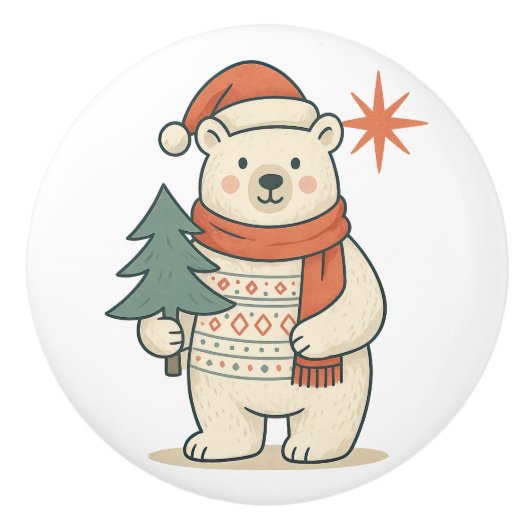 Cute Christmas Polar Bear Scandinavian Winter  Keramische Knop (Voorkant)