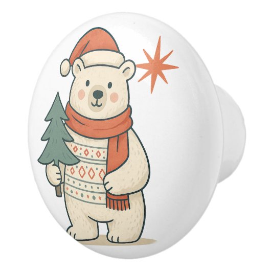 Cute Christmas Polar Bear Scandinavian Winter Keramische Knop (Rechts)