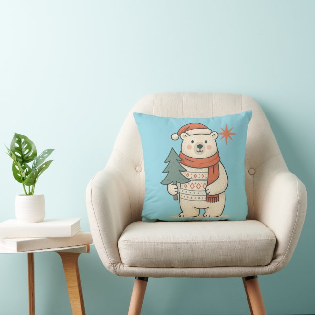 Cute Christmas Polar Bear Scandinavian Winter  Kussen (Stoel)