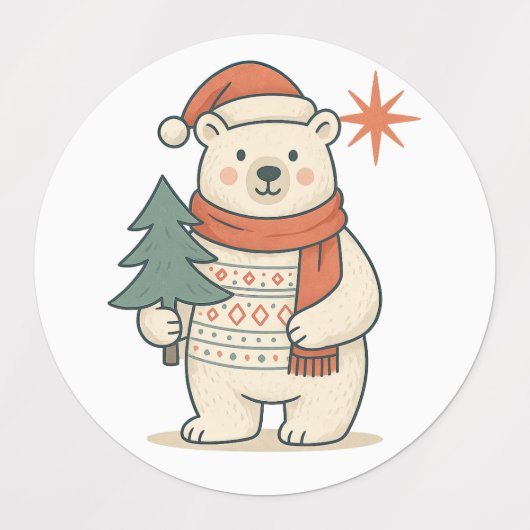 Cute Christmas Polar Bear Scandinavian Winter  Labels (Design 2)