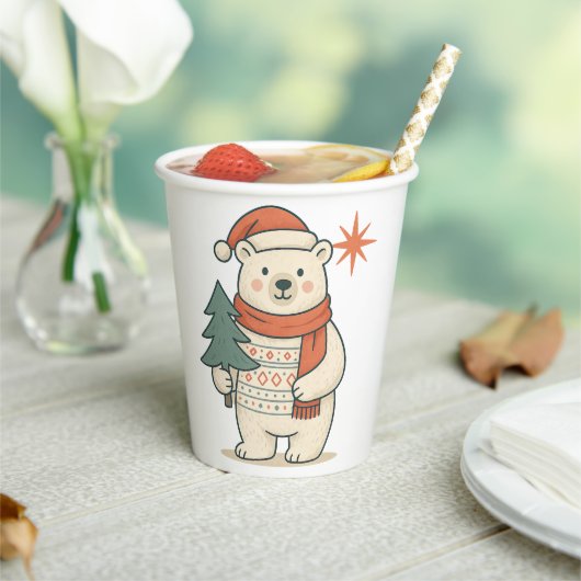 Cute Christmas Polar Bear Scandinavian Winter  Papieren Bekers (Insitu)