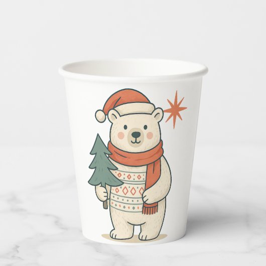 Cute Christmas Polar Bear Scandinavian Winter  Papieren Bekers (Achterkant)