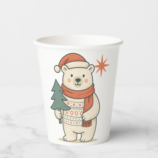 Cute Christmas Polar Bear Scandinavian Winter  Papieren Bekers (Voorkant)