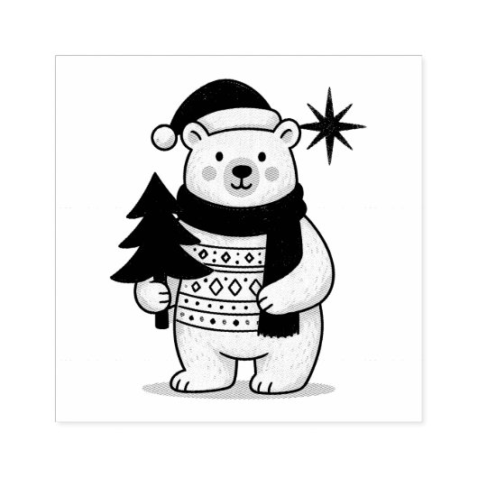 Cute Christmas Polar Bear Scandinavian Winter  Rubberstempel (Afrduk)
