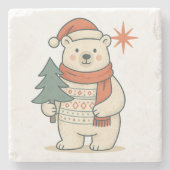 Cute Christmas Polar Bear Scandinavian Winter Stenen Onderzetter (Voorkant)