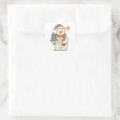 Cute Christmas Polar Bear | Scandinavian Winter Vierkante Sticker (Tas)