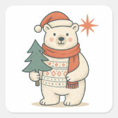 Cute Christmas Polar Bear | Scandinavian Winter Vierkante Sticker (Voorkant)