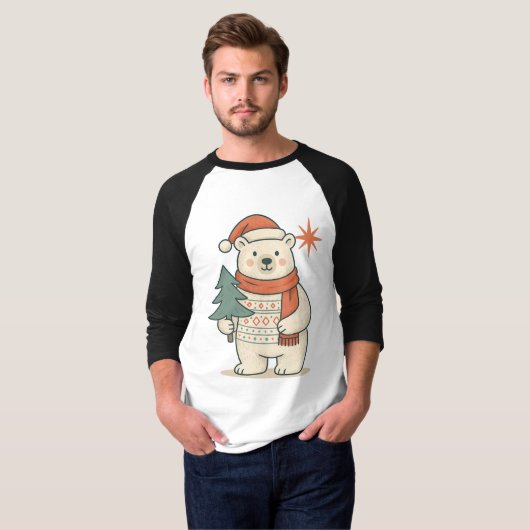 Cute Christmas Polar Bear T-Shirt | Scandinavian  (Voorkant volledig)