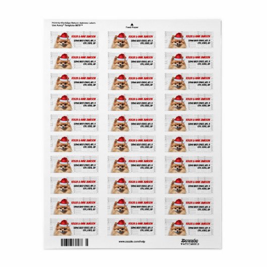 Cute Christmas Pomeranian Dog Return Address Etiket (Full Sheet)