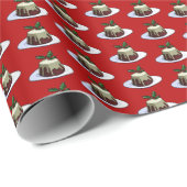 Cute Christmas Pudding Brandy Sauce Holly Pattern Cadeaupapier (Rol Hoek)